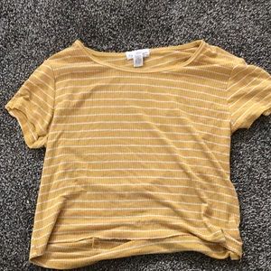Full tint yellow striped self cut crop top